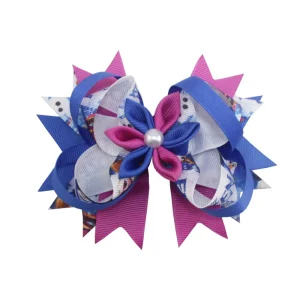 Cute Flower Grosgrain Satin Ribbon Boutique Hair Bows Color Stacking Party Hair Clip