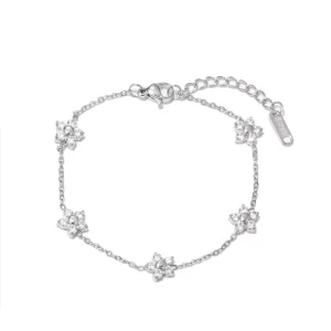 Cute Four Leaf Clover Bracelet Shiny Zircon Bangle Fashion Stainless Steel Jewelry for Women Girls