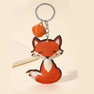 Cute Fox Keychain PU Leather Animal Keychain Cartoon Bag Charm with Bell Car Key Ring Fashion Gift Accessories