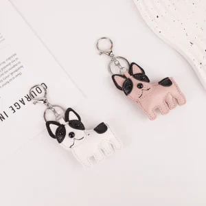 Cute French Bulldog PU Leather Bag Charm Keychain for Handbag Purse Backpack Luggage Accessories