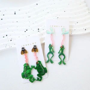 Cute Frog Dangle Earrings Acrylic Cicada Dragonfly Cartoon Animal Drop Hook Earrings Jewelry Gifts for Women Girls