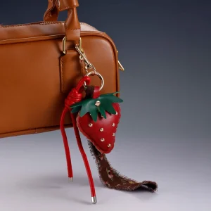 Cute Fruit Leather Bag Accessory with Strawberry Pendant Floral Tassel Women Handbag Bag Charm