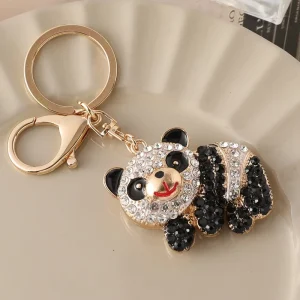 Cute Full Crystal Cartoon Panda Metal Keychain Rhinestone 3D Shape National for Bag Charm Chinese Mascot Tourist Souvenir