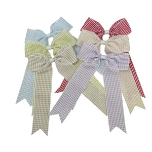 Cute Gingham Hair Clips with Moonstitch Edge Long Ribbon Hair Bows for Toddler Girls Daily Wear