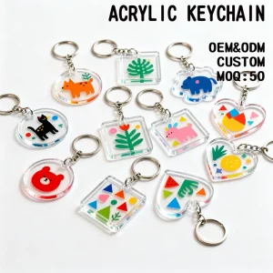 Cute Glitter Acrylic Keychains UV Printing Custom Anime Cartoon Logo Design Custom Pantone Colors Flexible Lightweight