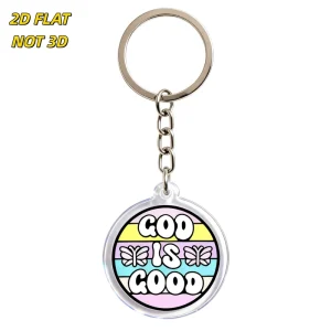 Cute God Is Good Acrylic Keychain Pastel Stripes & Butterflies Clear Double Sided Charm Uplifting Faith & Positivity Accessory