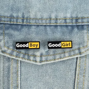 Cute Good Girl Good Boy Enamel Pin Minimalist Couple Brooch Backpack Lapel Badge Valentine’s Day Jewelry Gift