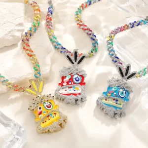 Cute HIPHOP Pendant Hip Hop Jewelry 5A CZ Brass Fashion Clear Zircon Oil Dripping Design Pendant Necklace Jewelry