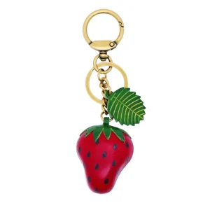 Cute Handmade Genuine Leather 3D Strawberry Keychain Bag Charms Durable Bag Accessories For Women Daily Decoration