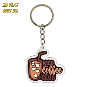 Cute Iced Coffee Club Acrylic Keychain Brown Drink Ice Cubes Straw Clear Double Sided Cartoon Pattern UV Printed Charm Fun