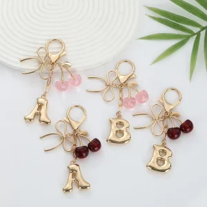 Cute Initial Bow Heart More Styles Personalized Charms Purse Accessories for Handbags 26 English Letter Bow Cherry Keychain