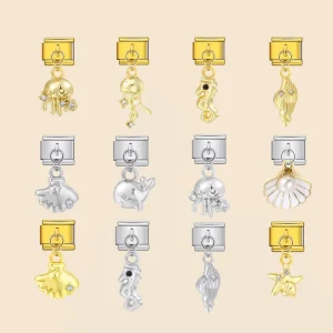 Cute Italian Charm Bracelet Pendant Animal Owl Dolphin Puppy Beetle Link Fit 9mm Stainless Steel Jewelry Making DIY