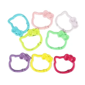 Cute KT Cat Design DIY Jewelry Alloy Metal UV Printing Eco friendly Open Flower Spring Ring Key Chain