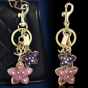 Cute Keychain Keyring Gold Plated Alloy Double Star Enamel Rhinestone Streetwear Outfits Sweet Backpack Holder Birthday Gifts