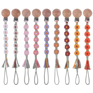 Cute Knitted Pacifier Clip Baby Braided Pacifier Holder Strap Girl Crochet Flower Bibs Pacifier Clip