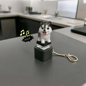 Cute LED Light Plastic Husky Dog Sound Woof Keychain Backpack Charms Stress Relief Pet Dog Keycap Noise Flexible Fashion Trend