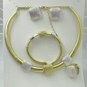 Cute Latest Women Luxury Copper Alloy Gold Plated New Party Gift Birthday Wedding Anniversary Engagement Jewelry Set