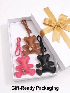 Cute Leather Bear Bag Charm Fashion PU Leather Keychain Pendant Luxury Handbag Decoration Accessory Cute Bag Charms