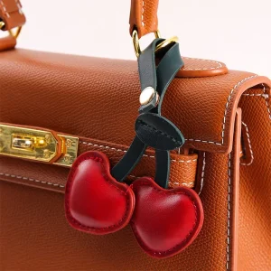 Cute Leather Cherry Keychain Fashion Bag Pendant Car Key Ring Gift for Girls Heart Design Purse Charm Trendy Accessories