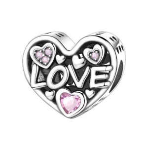 Cute Love Heart Hollow Bracelet Beads with Zircon Fashion Copper Silver Plated Necklace Charms Pendants DIY Jewelry Accessories