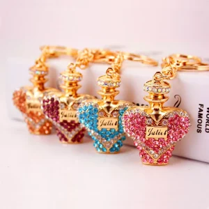 Cute Luxury Rhinestones Metal Key Chain Accessory Fine Pendant Perfume Bottle Keychain for Women