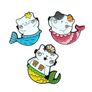 Cute Mermaid Metal Brooch Pin Personalized Creative Fun Animal Mermaid Cat Style Clothing Badge Custom