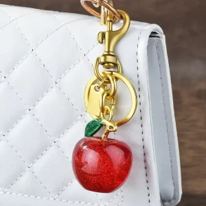 Cute Metal Apple Keychains Fashion Bag Accessories Pendants Elegant Crystal Key Chains for Women Girls’ Bag Decoration