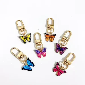 Cute Metal Key Bag Charm Enamel Butterfly Keychain Accessory for Gift