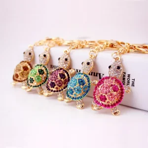 Cute Ocean Keychain Turtle Dolphin Crab Metal Charm Bling Rhinestone Fashion Bag Accessory Car Keychain