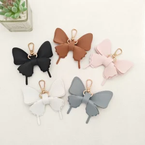 Cute PU Leather Butterfly Light Keychain Multi-Color Bag Charm & Car Key Holder for Women Fashion Accessory Gold Hook
