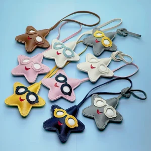 Cute PU Leather Cool Star Keychain with Sunglasses Bag Charm & Handbag Accessory for Women and Girls