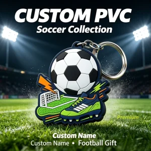 Cute PVC Keychain Custom Kawaii Cartoon 3D Soft Rubber Animal Character Keyring Charm Bulk Soccer Football Gift Keychain