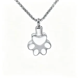 Cute Paw Print Cremation Urn Necklace Cat Dog Paw Pendant Waterproof Threaded Pet Loss Sympathy Gift