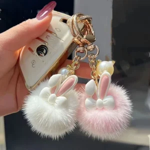 Cute Rabbit Keychain Fluffy Bunny Keychain for Women Cute Plush Rabbit Bag Charm Fashion Backpack Pendant Wallet Décor