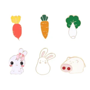 Cute Rabbit Radish Bunny Carrot Pig Cabbage Brooches Enamel Pins