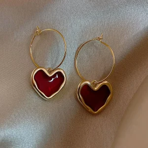 Cute Red Heart Earrings with Enamel Hoops Hypoallergenic Fashion Jewelry for Women Jewelry Set