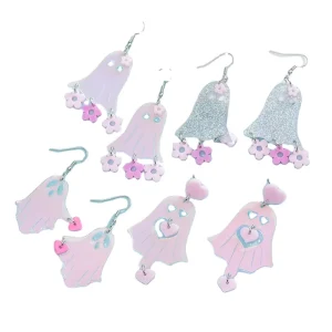 Cute Retro Halloween Love Flower Acrylic Pendant Earrings Fun Kid Laser Pink Blue for Party for Girls