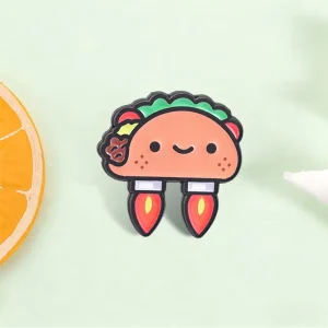Cute Rocket Taco Enamel Pin Kawaii Flying Taco With Jet Engines Brooch For Backpack Decor