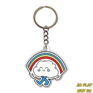 Cute Running Cloud with Rainbow Keychain Weather Character Acrylic Charm with Blue Legs & Sparkles Whimsical Sky Accessory