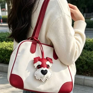 Cute Schnauzer Dog Leather Bag Charm Pendant PU Leather Puppy Keychain Handbag Accessories Fashion Animal Car Keyring Women Gift
