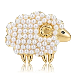 Cute Sheep Animal Brooch for Women Pearl Rhinestone Sheep Pin Fashion Jewelry Rhinestone Lapel Pins Suit Coat Brooch