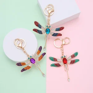 Cute Shiny Crystal Rhinestone Dragonfly Keychain Insect Design Car Key Chain Bag Charm Handbag Accessory Decoration