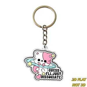 Cute Space Cat Keychain Guess I’ll Just Dissociate Acrylic Charm with Planet Ring & Stars Funny Mental Health Humor Accessory