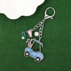 Cute Sport Golf Cart Golf Buggy Silver Plated Bag Charms Cute Gold Plated Keychain Purse Charms for Handbags