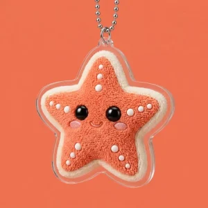 Cute Starfish Plastic Keychain Personalized Sea Animal Keyring Chenille Fur Acrylic Bag Charm Custom Kawaii Souvenir Gift
