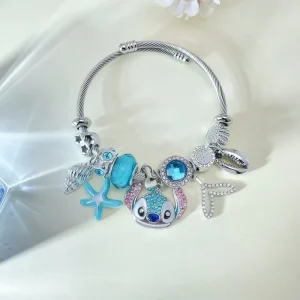 Cute Stitch Bracelet Unisex Cartoon Rhinestone Inlaid Animal Pattern Zinc Alloy Open Snake Bone Chain Bangle Fashion