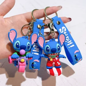 Cute Stitched Keychain Cartoon Anime Doll Keyring Soft PVC Backpack Charms Children Small Gift
