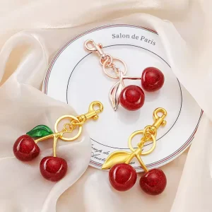 Cute Strawberry Cherry Keychain Red Bag Charms Keyring Purse Backpack Car Accessories Decoration for Women Girls Gift
