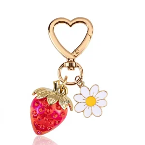 Cute Strawberry Keychain Bag Charms Kawaii Heart Flower Daisy Accessories Decor for Women Girls Purse