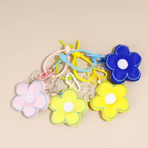 Cute Stuffed Flower Embroidered Keychains Bag Charm Key Ring Fashion Women Accessory for Handbags